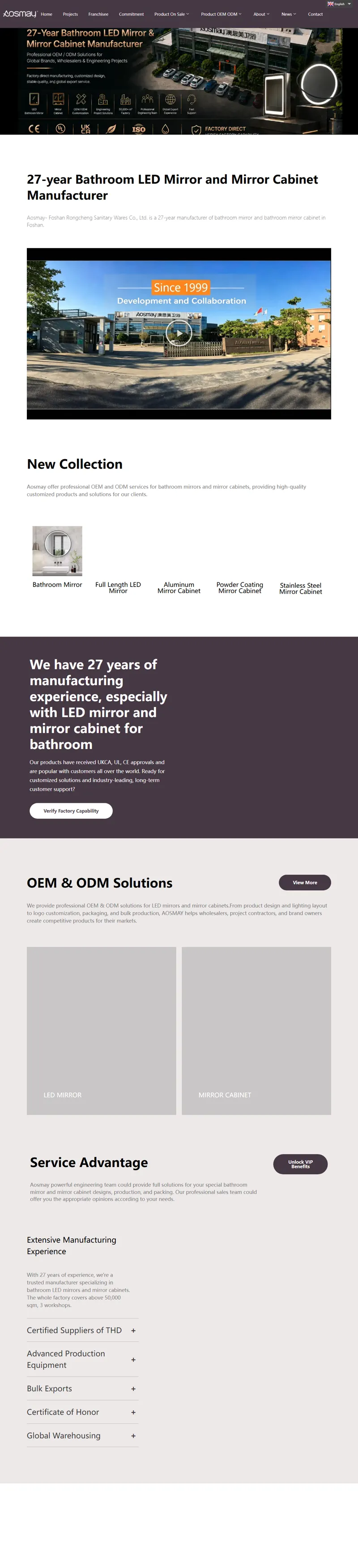 LED Mirror and Mirror Cabinet Manufacturer | Aosmay 网页长截图